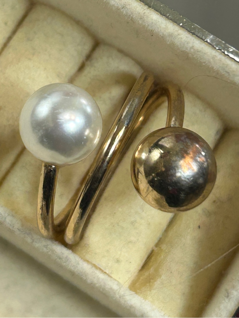 Gold Open Wrap Ring with White and Dark Pearl Accents